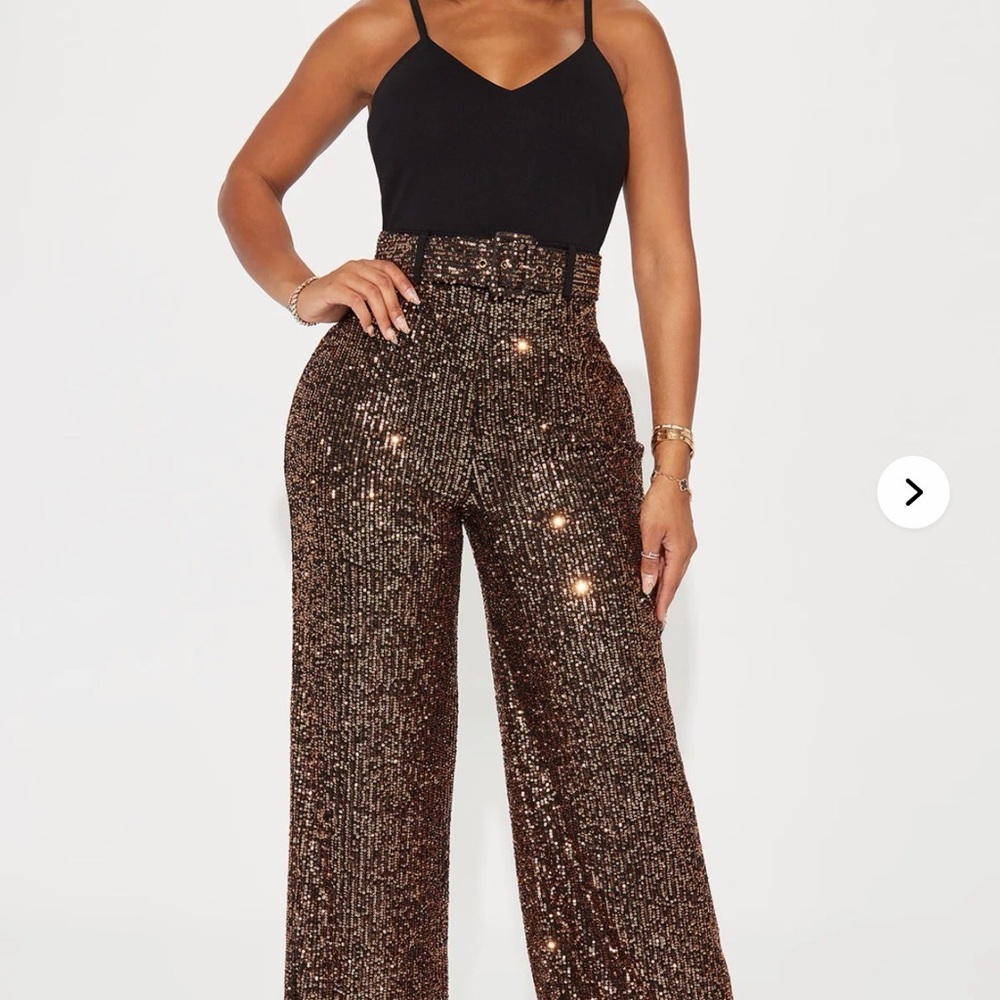 Fashion Nova Sequin Wide Leg Pants - Black and Gold